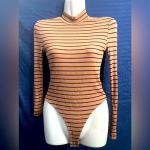 Forever 21 Women's Light Brown/Tan Stripe Bodysuit Size Small